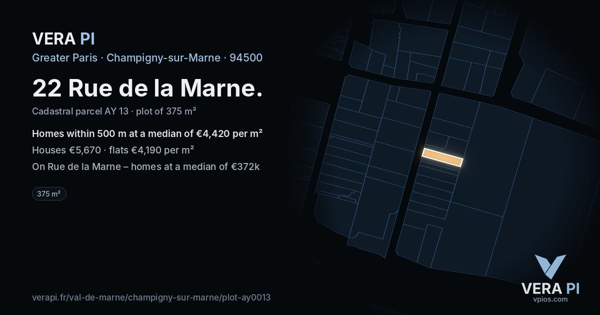 22 Rue de la Marne, Champigny-sur-Marne at night – the plot lit, the parcels around coloured by the prices near them