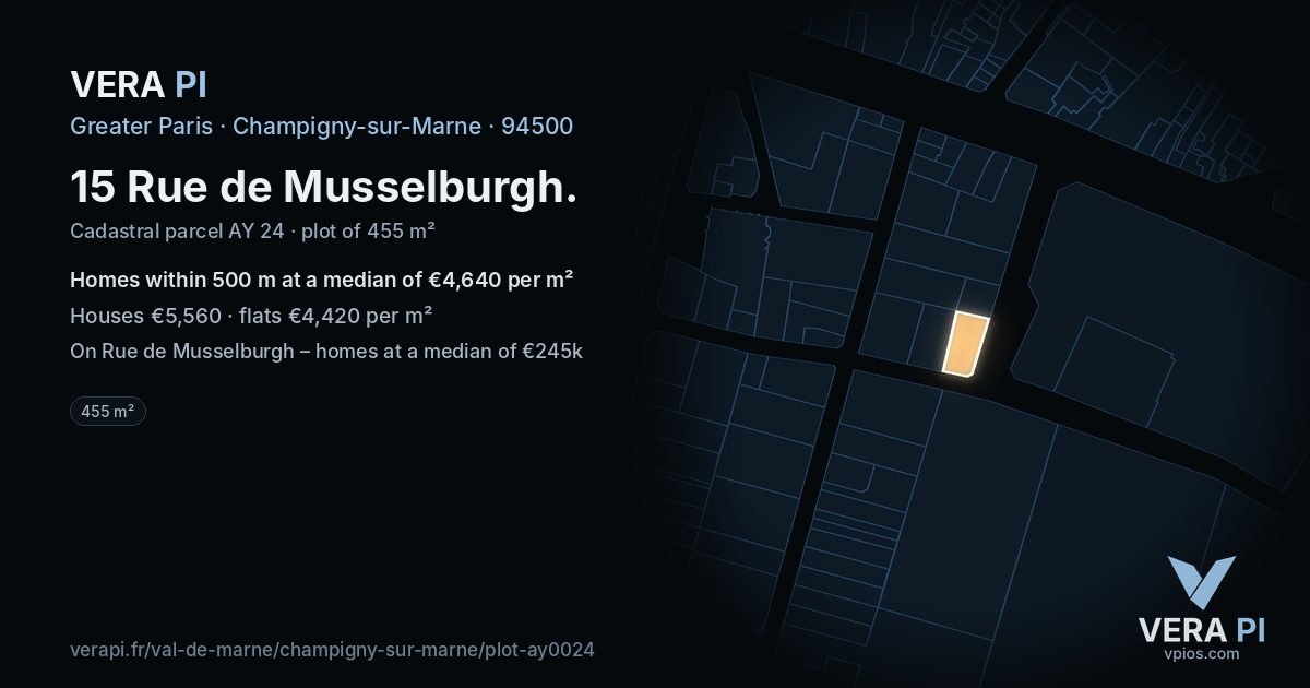 15 Rue de Musselburgh, Champigny-sur-Marne at night – the plot lit, the parcels around coloured by the prices near them