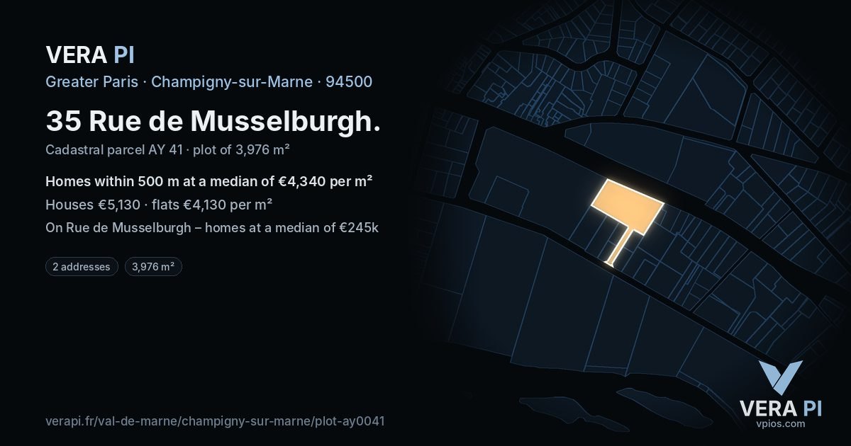 35 Rue de Musselburgh, Champigny-sur-Marne at night – the plot lit, the parcels around coloured by the prices near them