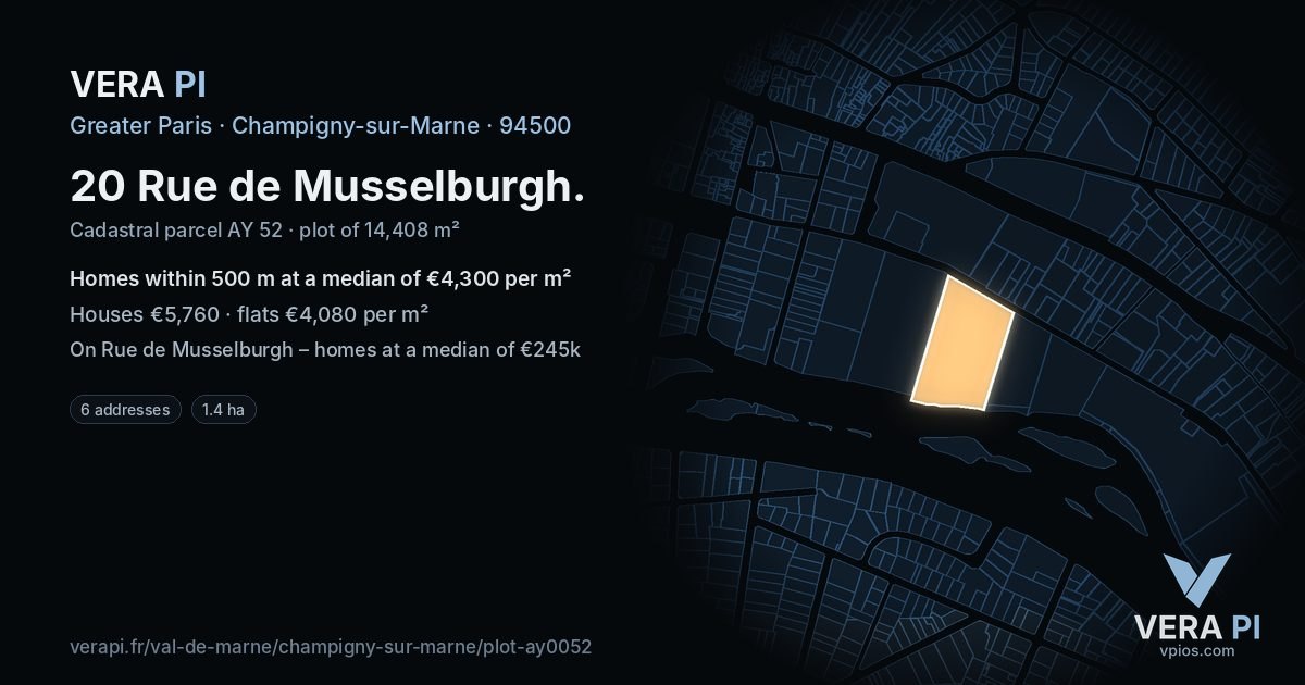 20 Rue de Musselburgh, Champigny-sur-Marne at night – the plot lit, the parcels around coloured by the prices near them