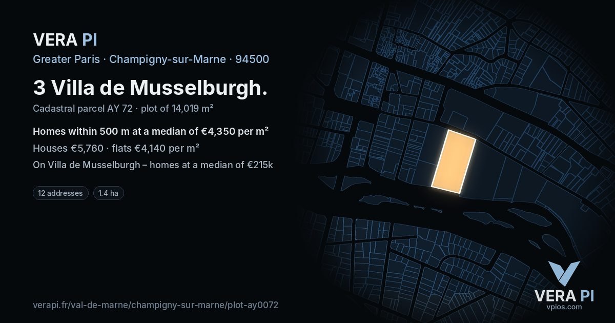 3 Villa de Musselburgh, Champigny-sur-Marne at night – the plot lit, the parcels around coloured by the prices near them