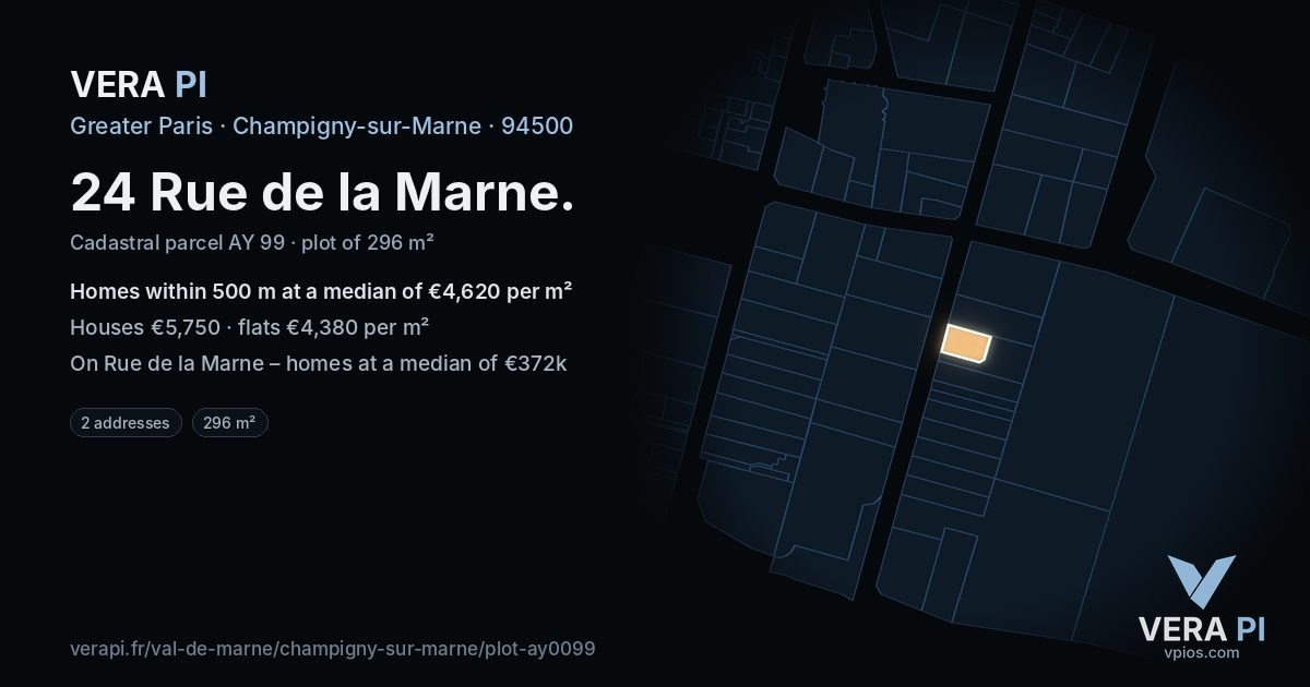 24 Rue de la Marne, Champigny-sur-Marne at night – the plot lit, the parcels around coloured by the prices near them