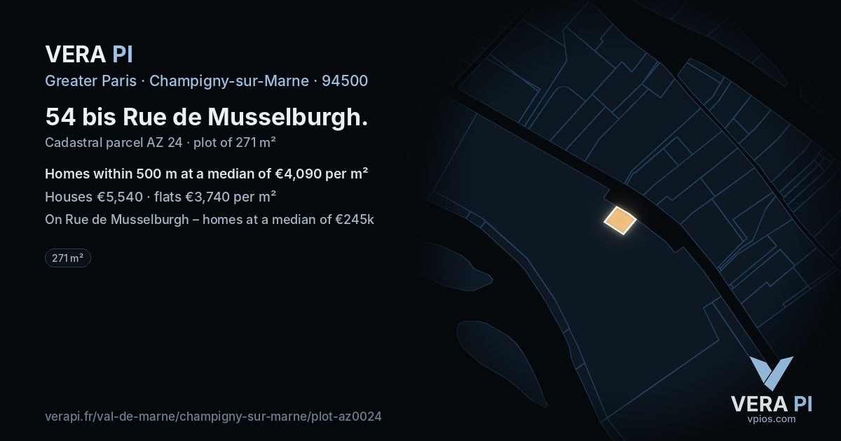 54 bis Rue de Musselburgh, Champigny-sur-Marne at night – the plot lit, the parcels around coloured by the prices near them