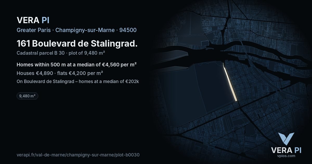 161 Boulevard de Stalingrad, Champigny-sur-Marne at night – the plot lit, the parcels around coloured by the prices near them