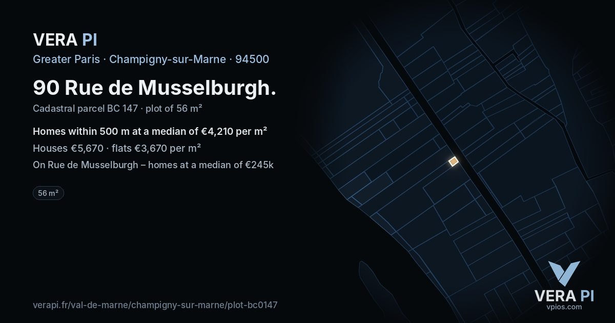 90 Rue de Musselburgh, Champigny-sur-Marne at night – the plot lit, the parcels around coloured by the prices near them