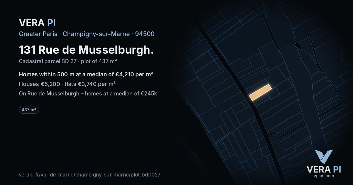 131 Rue de Musselburgh, Champigny-sur-Marne at night – the plot lit, the parcels around coloured by the prices near them