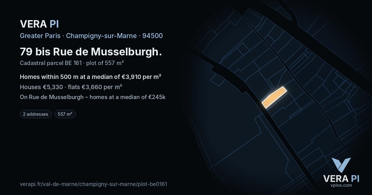 79 bis Rue de Musselburgh, Champigny-sur-Marne at night – the plot lit, the parcels around coloured by the prices near them
