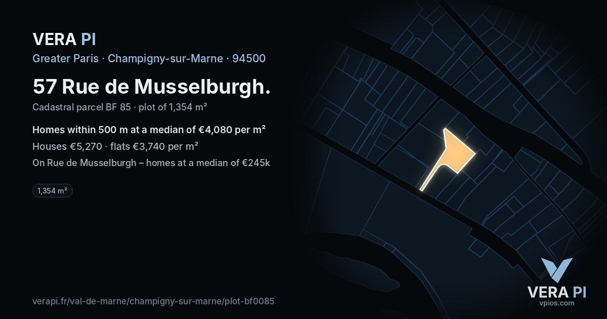 57 Rue de Musselburgh, Champigny-sur-Marne at night – the plot lit, the parcels around coloured by the prices near them