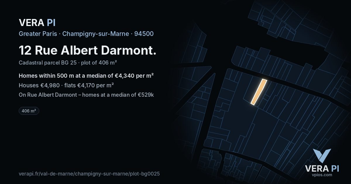 12 Rue Albert Darmont, Champigny-sur-Marne at night – the plot lit, the parcels around coloured by the prices near them