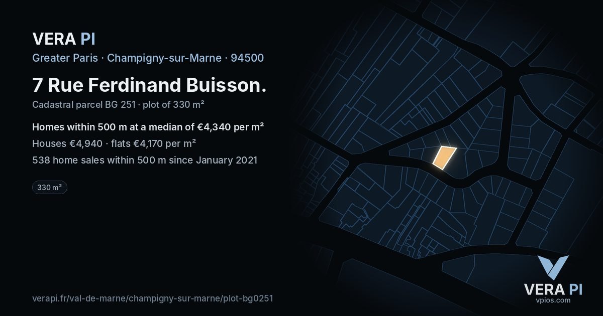 7 Rue Ferdinand Buisson, Champigny-sur-Marne at night – the plot lit, the parcels around coloured by the prices near them