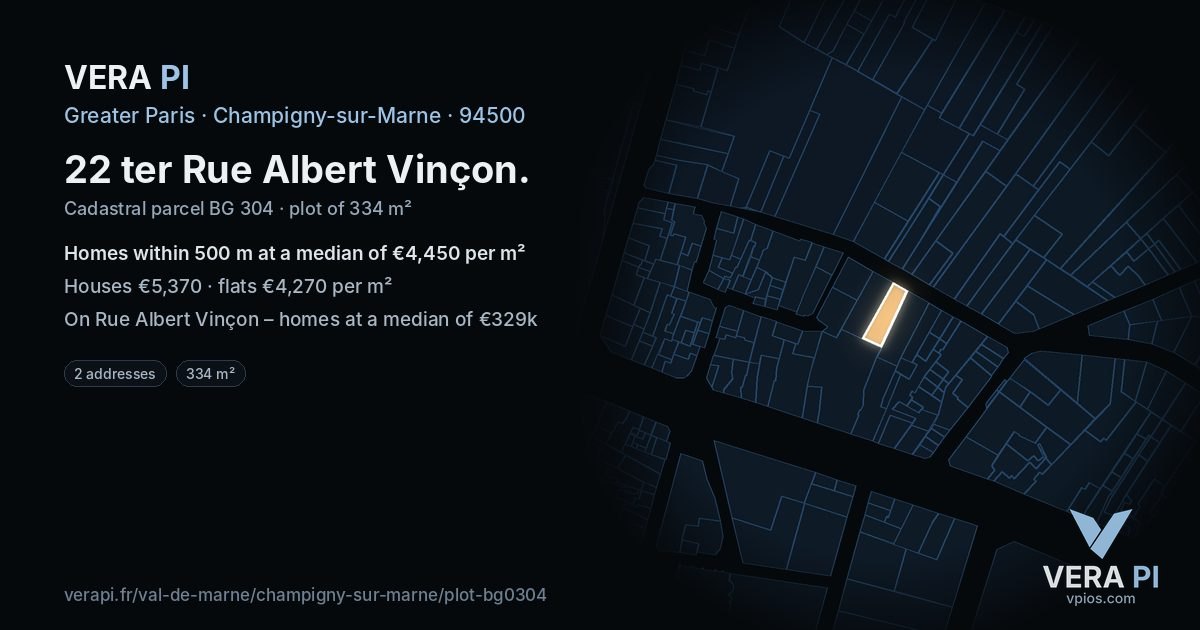 22 ter Rue Albert Vinçon, Champigny-sur-Marne at night – the plot lit, the parcels around coloured by the prices near them