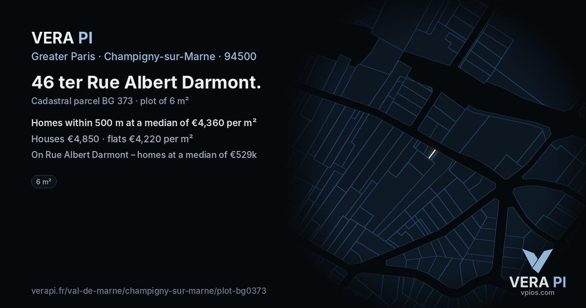 46 ter Rue Albert Darmont, Champigny-sur-Marne at night – the plot lit, the parcels around coloured by the prices near them