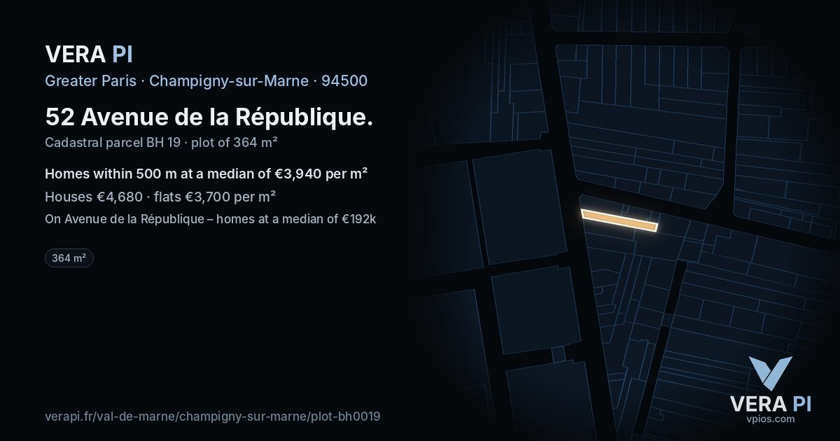 52 Avenue de la République, Champigny-sur-Marne at night – the plot lit, the parcels around coloured by the prices near them