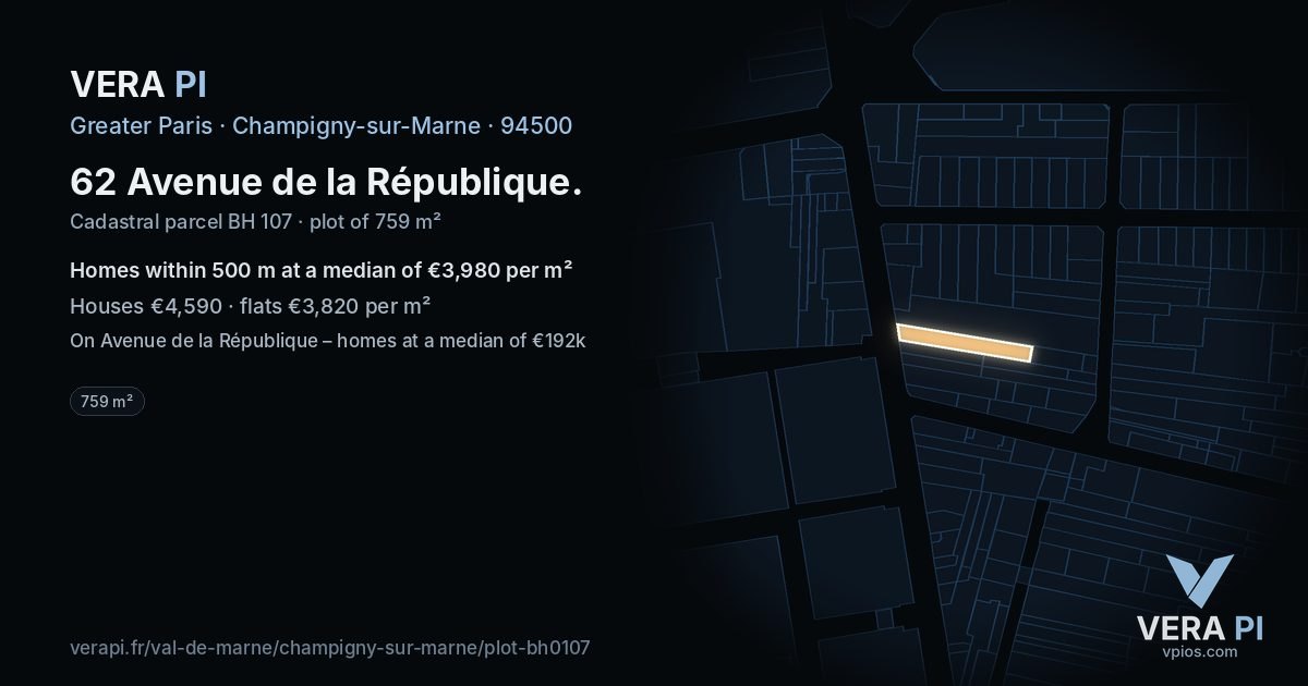 62 Avenue de la République, Champigny-sur-Marne at night – the plot lit, the parcels around coloured by the prices near them