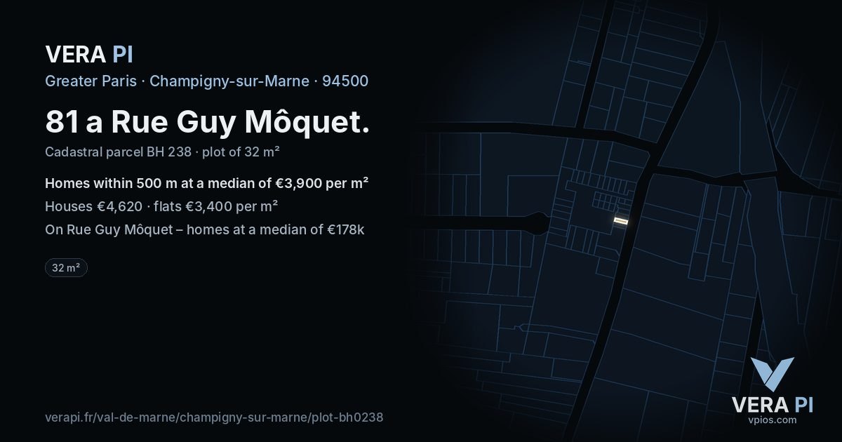 81 a Rue Guy Môquet, Champigny-sur-Marne at night – the plot lit, the parcels around coloured by the prices near them