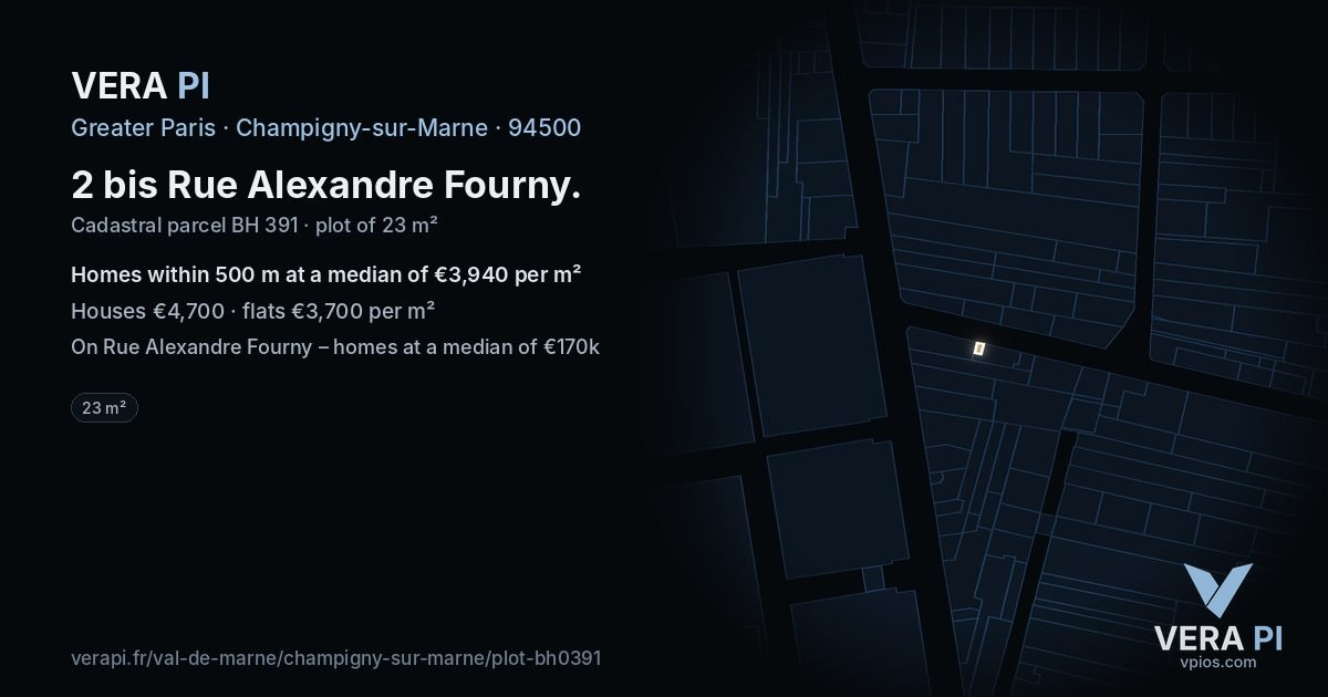 2 bis Rue Alexandre Fourny, Champigny-sur-Marne at night – the plot lit, the parcels around coloured by the prices near them