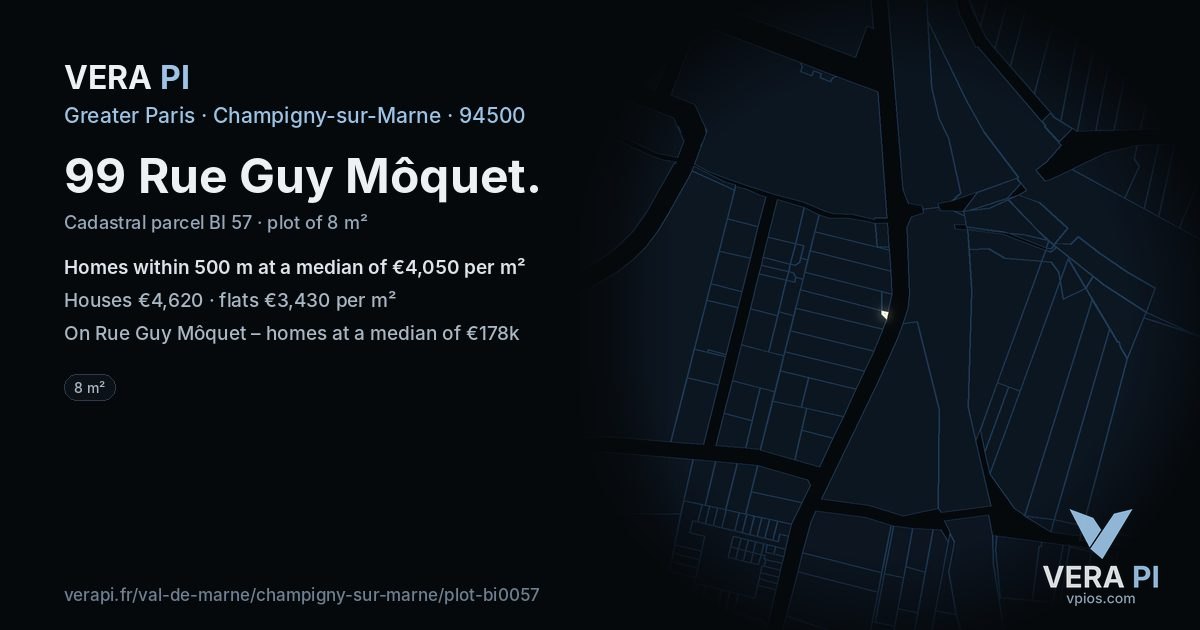 99 Rue Guy Môquet, Champigny-sur-Marne at night – the plot lit, the parcels around coloured by the prices near them