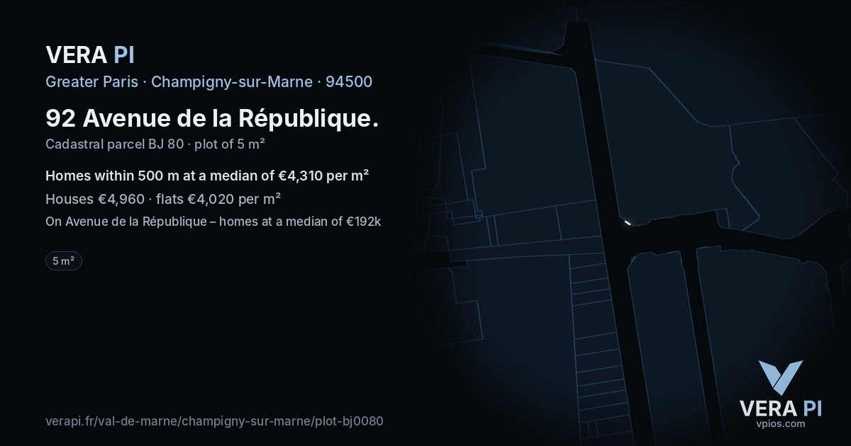 92 Avenue de la République, Champigny-sur-Marne at night – the plot lit, the parcels around coloured by the prices near them