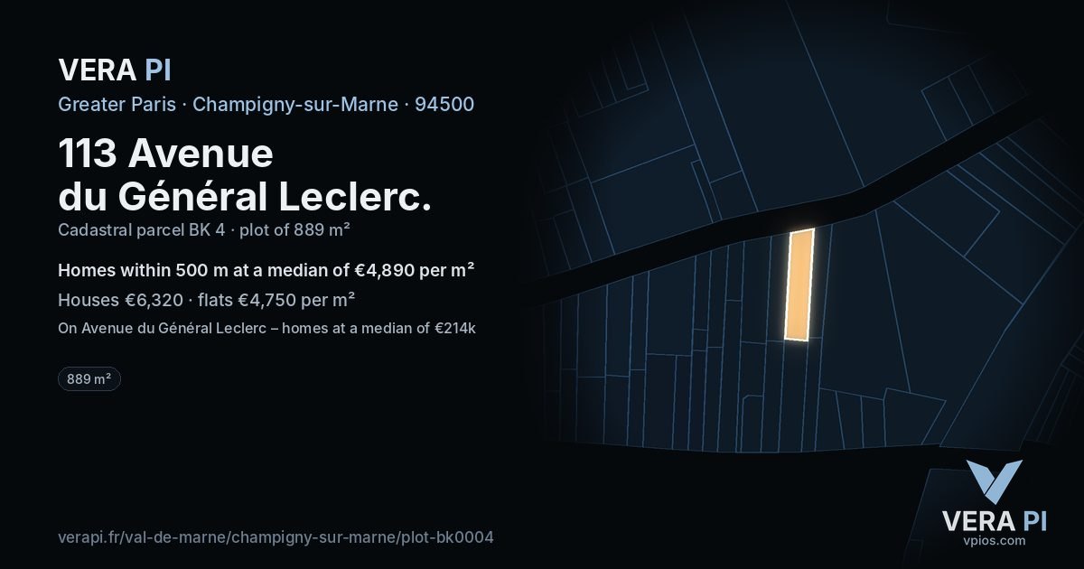 113 Avenue du Général Leclerc, Champigny-sur-Marne at night – the plot lit, the parcels around coloured by the prices near them