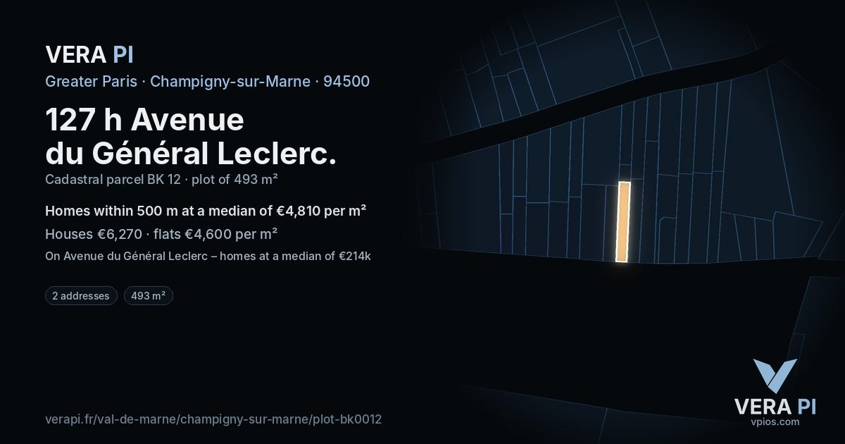 127 h Avenue du Général Leclerc, Champigny-sur-Marne at night – the plot lit, the parcels around coloured by the prices near them