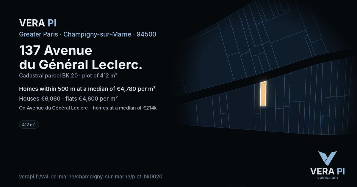137 Avenue du Général Leclerc, Champigny-sur-Marne at night – the plot lit, the parcels around coloured by the prices near them