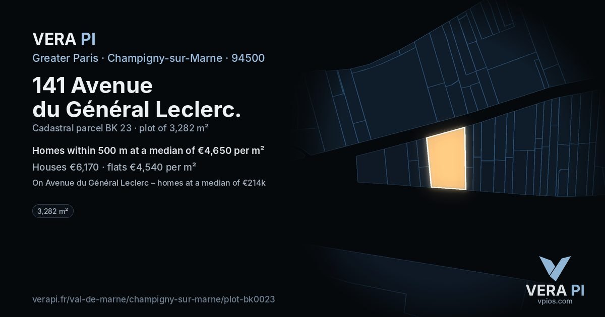 141 Avenue du Général Leclerc, Champigny-sur-Marne at night – the plot lit, the parcels around coloured by the prices near them