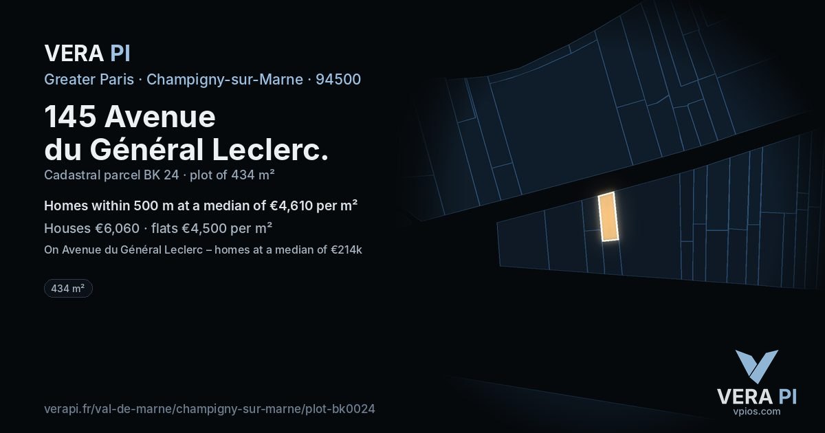 145 Avenue du Général Leclerc, Champigny-sur-Marne at night – the plot lit, the parcels around coloured by the prices near them