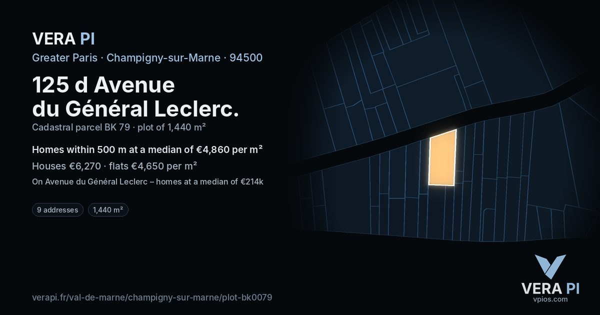 125 d Avenue du Général Leclerc, Champigny-sur-Marne at night – the plot lit, the parcels around coloured by the prices near them