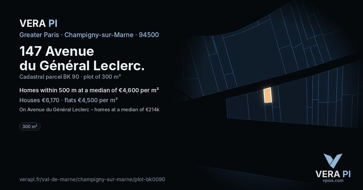 147 Avenue du Général Leclerc, Champigny-sur-Marne at night – the plot lit, the parcels around coloured by the prices near them
