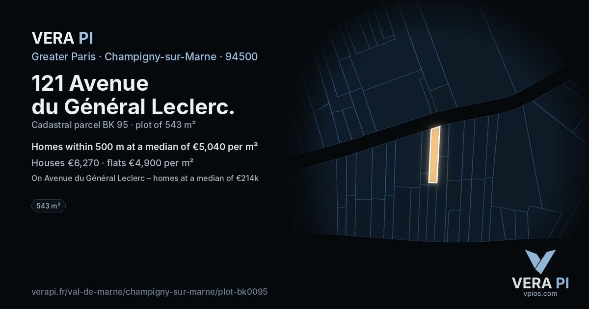 121 Avenue du Général Leclerc, Champigny-sur-Marne at night – the plot lit, the parcels around coloured by the prices near them