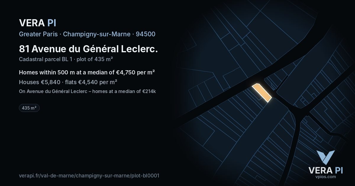 81 Avenue du Général Leclerc, Champigny-sur-Marne at night – the plot lit, the parcels around coloured by the prices near them