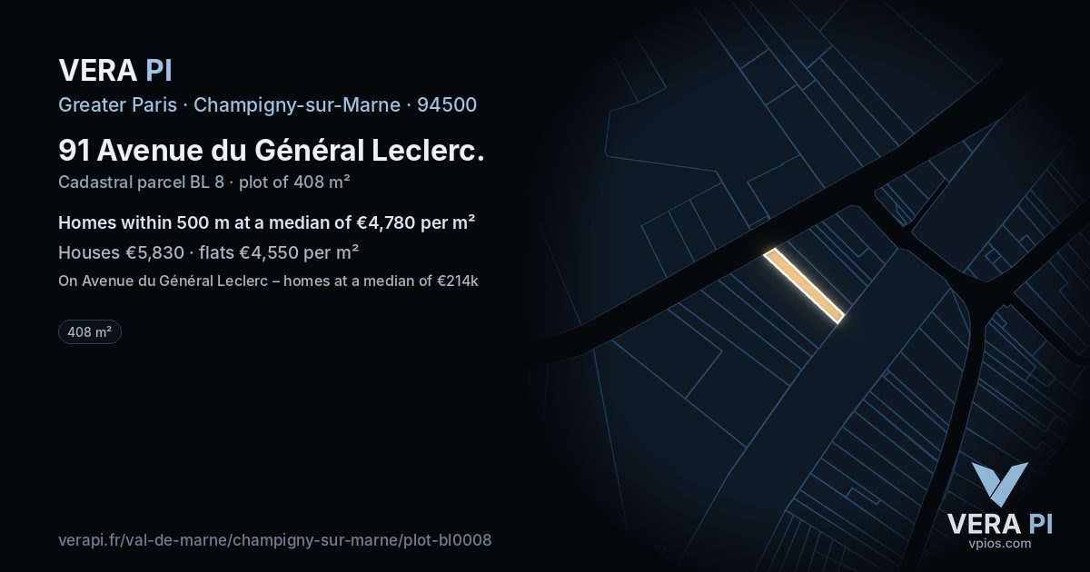91 Avenue du Général Leclerc, Champigny-sur-Marne at night – the plot lit, the parcels around coloured by the prices near them