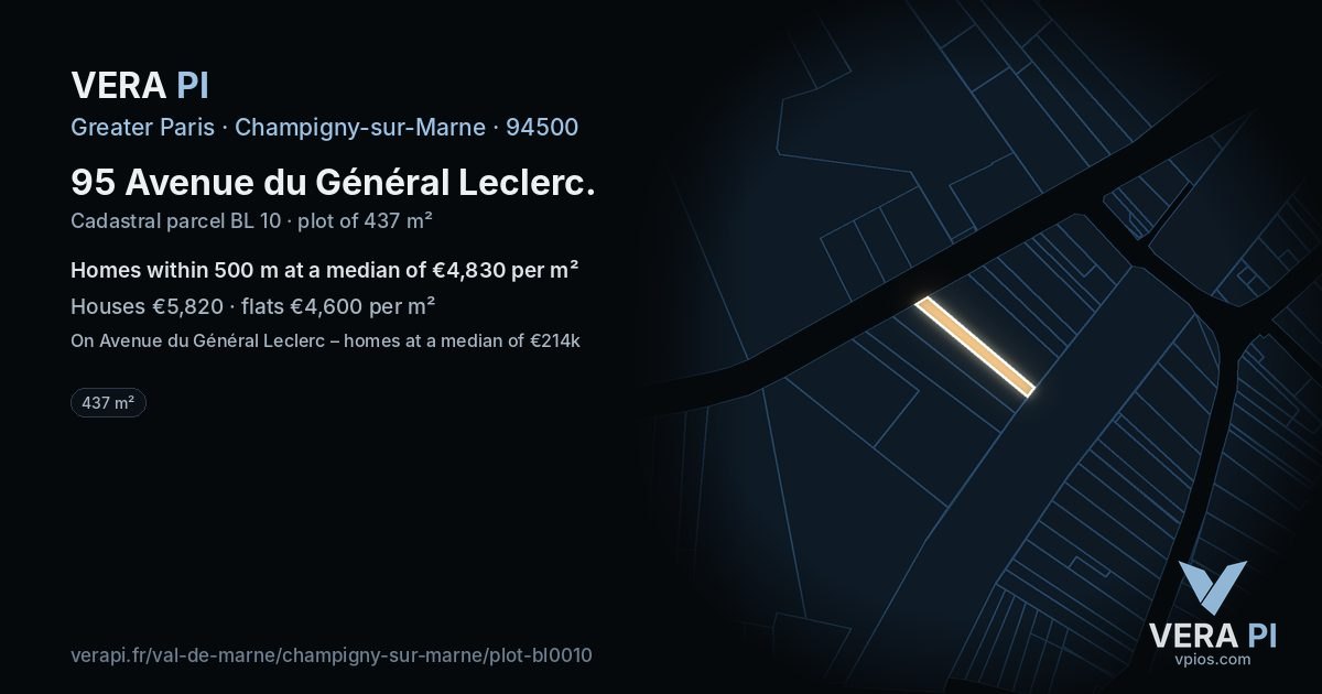 95 Avenue du Général Leclerc, Champigny-sur-Marne at night – the plot lit, the parcels around coloured by the prices near them