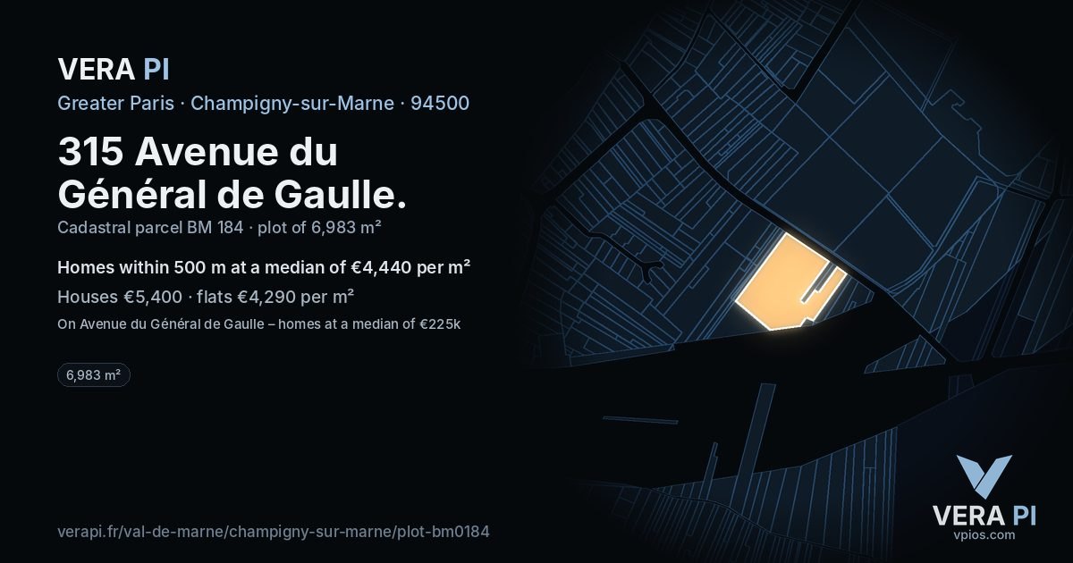 315 Avenue du Général de Gaulle, Champigny-sur-Marne at night – the plot lit, the parcels around coloured by the prices near them