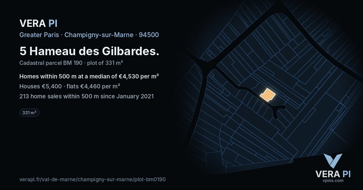 5 Hameau des Gilbardes, Champigny-sur-Marne at night – the plot lit, the parcels around coloured by the prices near them
