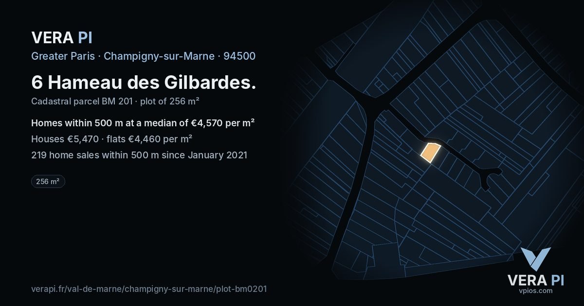 6 Hameau des Gilbardes, Champigny-sur-Marne at night – the plot lit, the parcels around coloured by the prices near them