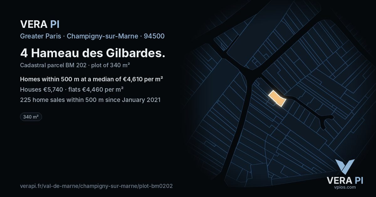 4 Hameau des Gilbardes, Champigny-sur-Marne at night – the plot lit, the parcels around coloured by the prices near them