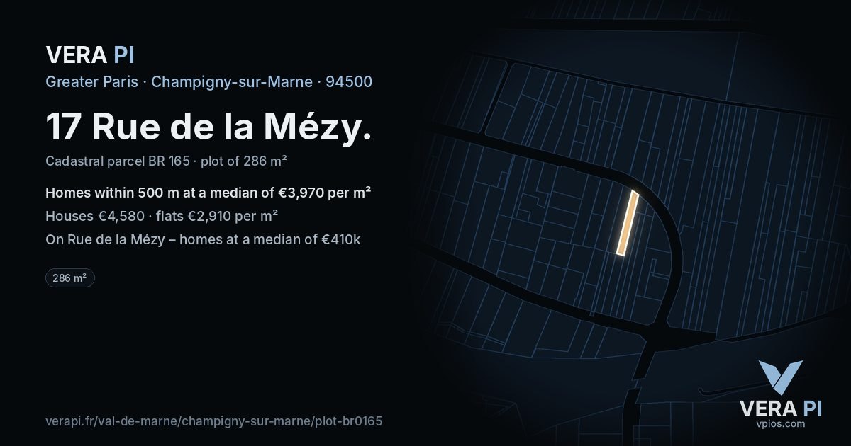 17 Rue de la Mézy, Champigny-sur-Marne at night – the plot lit, the parcels around coloured by the prices near them