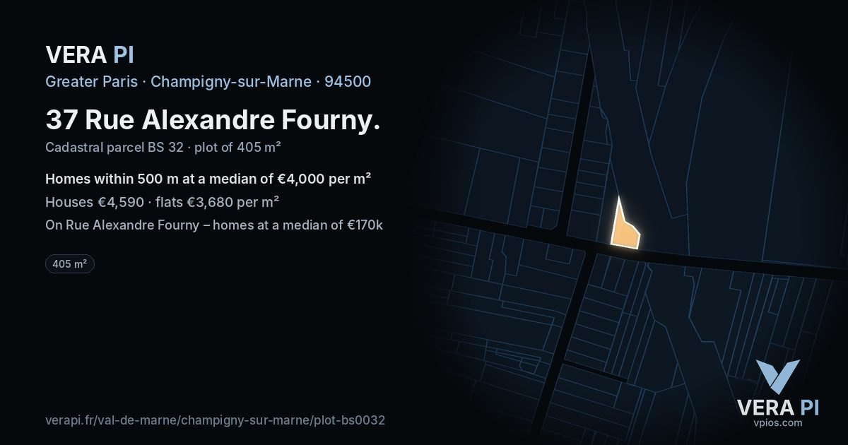37 Rue Alexandre Fourny, Champigny-sur-Marne at night – the plot lit, the parcels around coloured by the prices near them