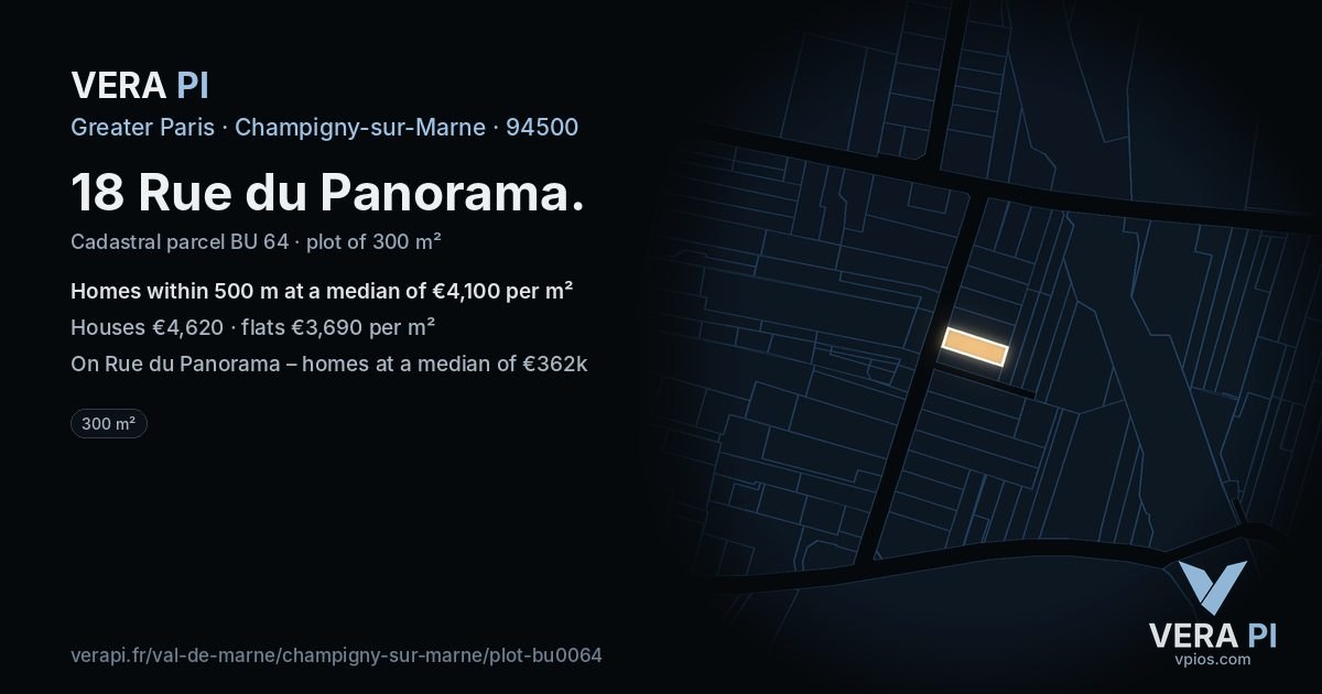18 Rue du Panorama, Champigny-sur-Marne at night – the plot lit, the parcels around coloured by the prices near them