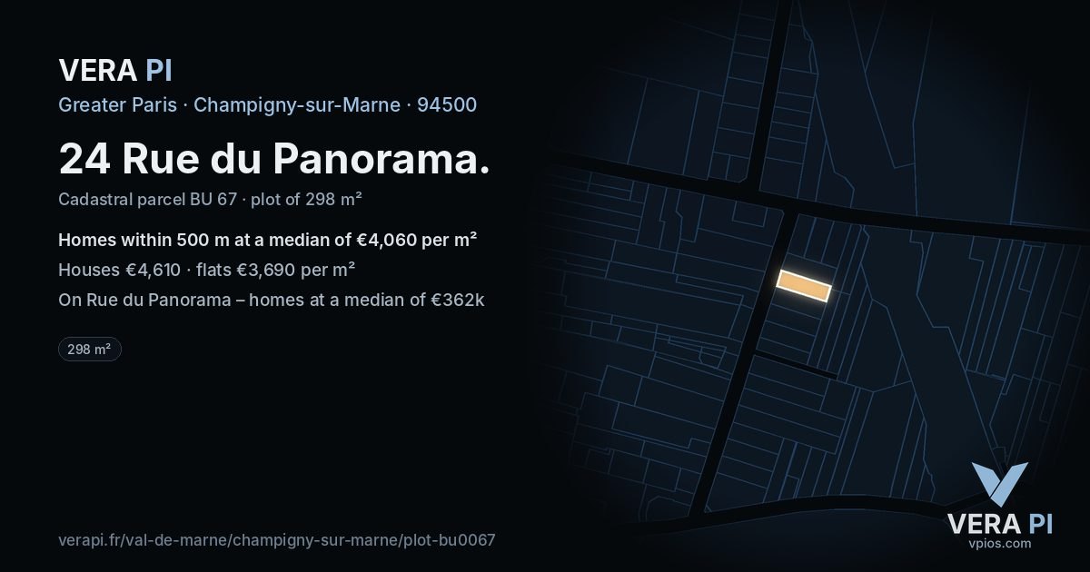 24 Rue du Panorama, Champigny-sur-Marne at night – the plot lit, the parcels around coloured by the prices near them