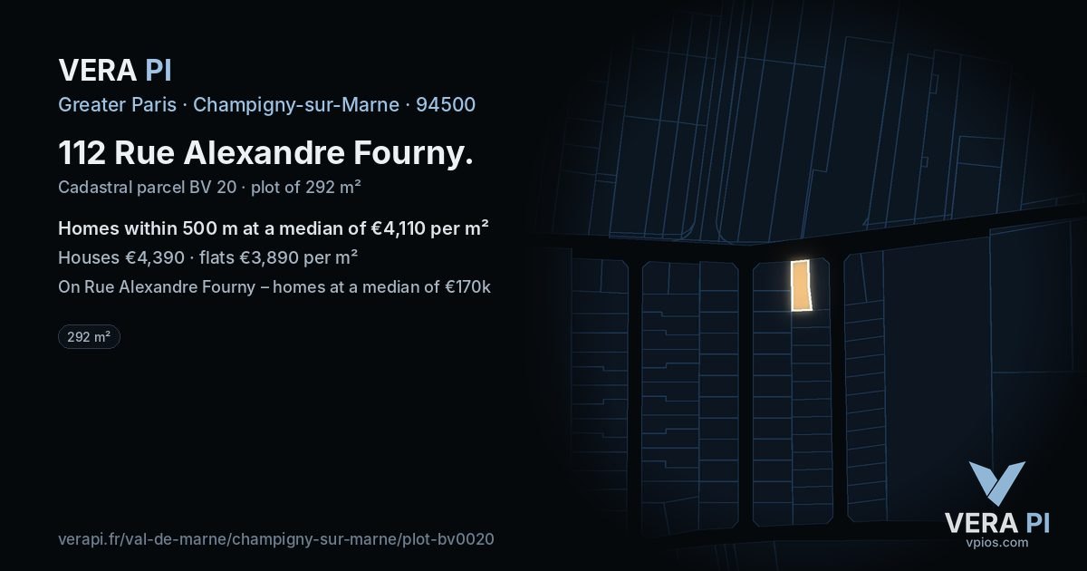 112 Rue Alexandre Fourny, Champigny-sur-Marne at night – the plot lit, the parcels around coloured by the prices near them