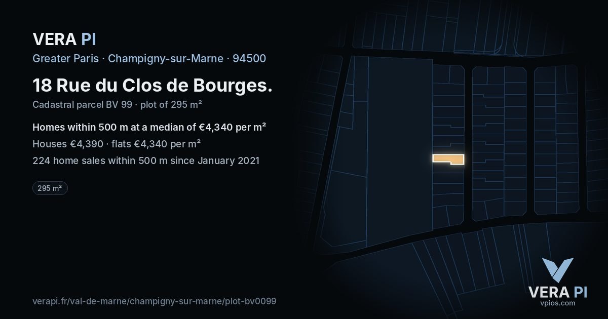 18 Rue du Clos de Bourges, Champigny-sur-Marne at night – the plot lit, the parcels around coloured by the prices near them