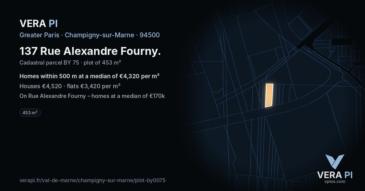 137 Rue Alexandre Fourny, Champigny-sur-Marne at night – the plot lit, the parcels around coloured by the prices near them