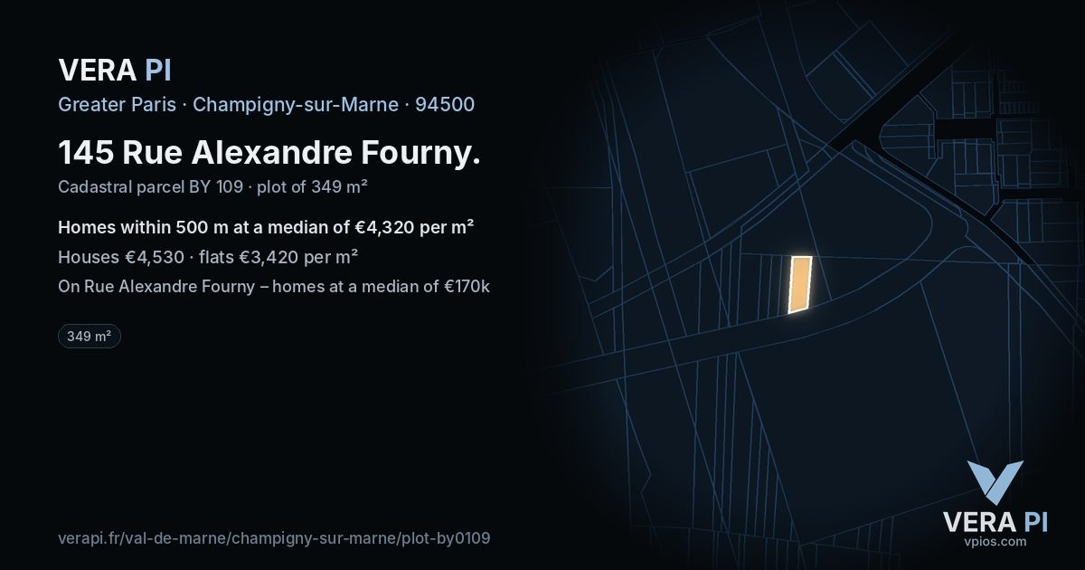 145 Rue Alexandre Fourny, Champigny-sur-Marne at night – the plot lit, the parcels around coloured by the prices near them