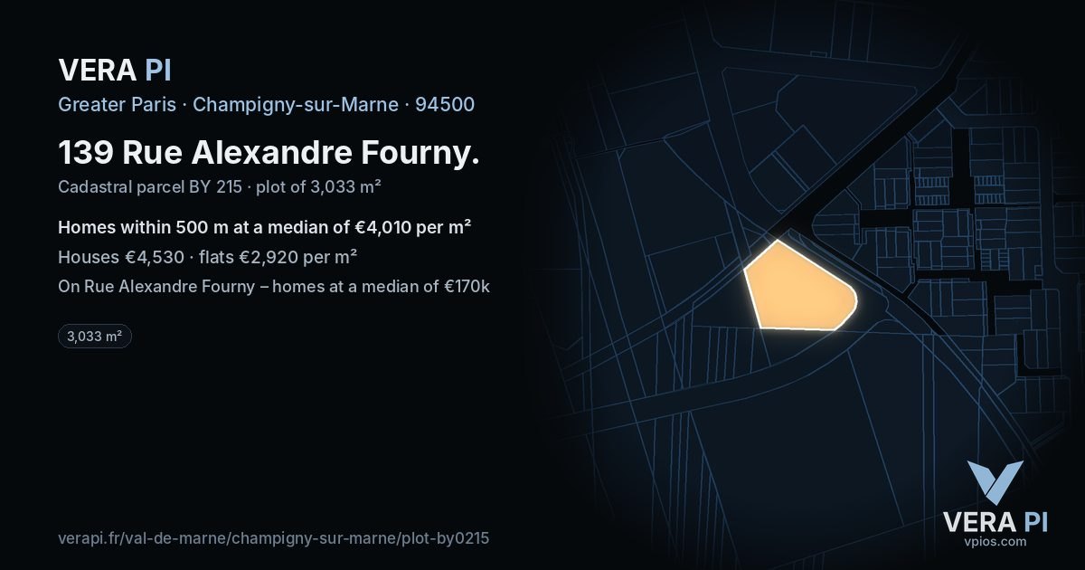 139 Rue Alexandre Fourny, Champigny-sur-Marne at night – the plot lit, the parcels around coloured by the prices near them