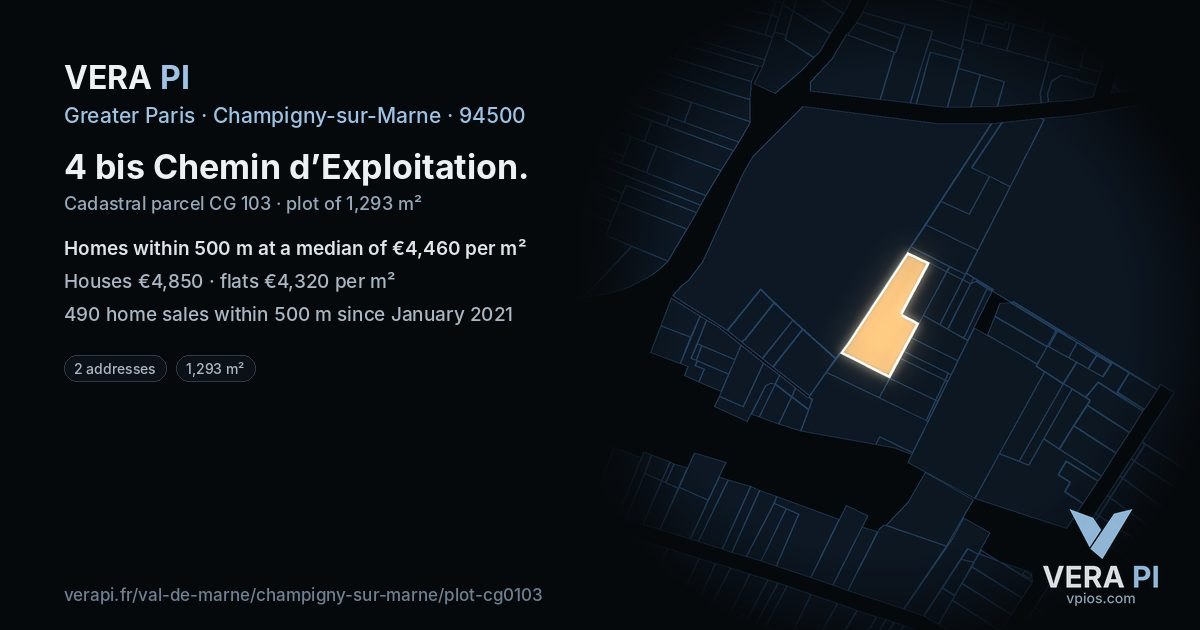 4 bis Chemin d’Exploitation, Champigny-sur-Marne at night – the plot lit, the parcels around coloured by the prices near them
