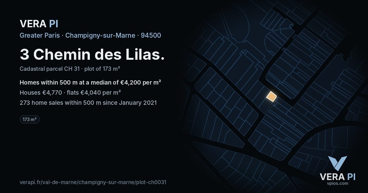 3 Chemin des Lilas, Champigny-sur-Marne at night – the plot lit, the parcels around coloured by the prices near them