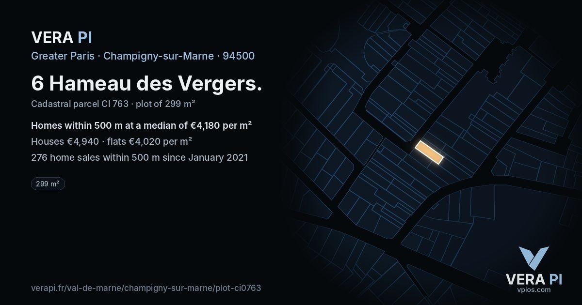 6 Hameau des Vergers, Champigny-sur-Marne at night – the plot lit, the parcels around coloured by the prices near them