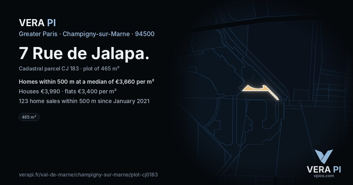 7 Rue de Jalapa, Champigny-sur-Marne at night – the plot lit, the parcels around coloured by the prices near them
